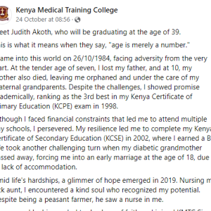 KMTC Student Graduates with Diploma in Nursing at 39: “Age is merely a number”